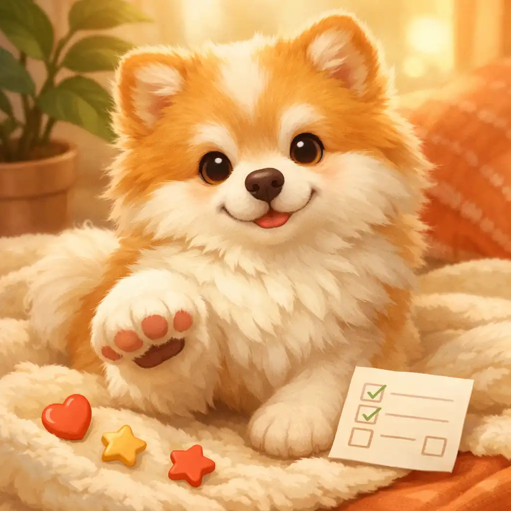 Buddy podający łapkę podczas codziennego check-inu